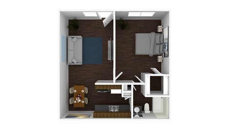 Floor plan for 1 bed, 1 bath, 624 sqft